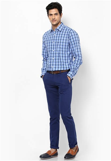 blue pants and black shirt|blue checks shirt matching pant.